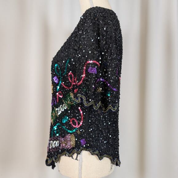 Laurence Kazar Y2K 2000 New Year’s Eve Sequin Top Black - Picture 15 of 16
